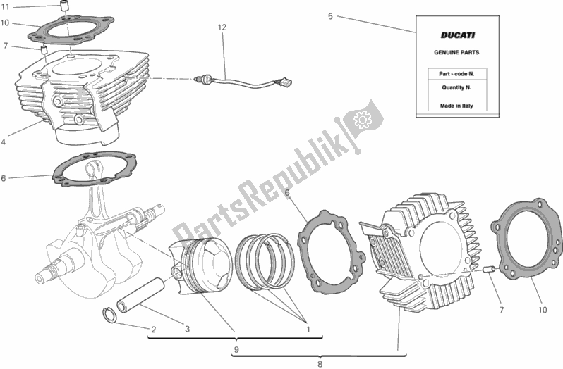 All parts for the Cylinder - Piston of the Ducati Monster 696 USA Anniversary 2013